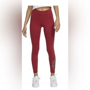 Women's Nike Red/Animal Printed Tight Fit Mid Rise Full Length Leggings NWT